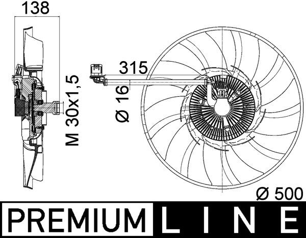 Ventilator radiator termic 500mm 9 palete MAHLE LAND ROVER DISCOVERY IV RANGE ROVER SPORT I 3.0D 09.09-12.18