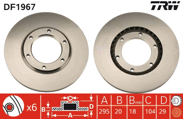 Disc Frana Fata Dreapta/Stanga TRW AUTOMOTIVE NISSAN PATROL GR IV III/1 III/2 2.8-4.2D 11.79-02.98 Ø295mm 6 Gauri Ventilat Lacuit