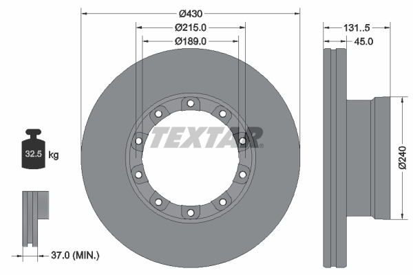 Disc frână TEXTAR ventilat intern 430mmx45mm SAF B 08.05 diametru exterior 430mm grosime 45mm montare față 10 găuri fixare