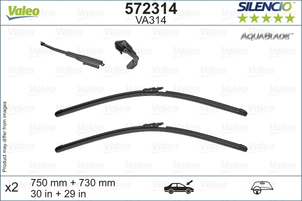 Lamela ștergător VALEO Jointless Fata spoiler Silencio AquaBlade 750/730mm pentru FORD GALAXY III S-MAX 01.15-