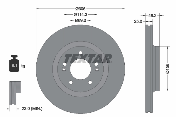 Disc frana Fata Dreapta/Stanga Hyundai Elantra VII 1.6 03.20-, Diametru 305mm, 5 Gauri, Ventilat Intern, Grosime 25mm