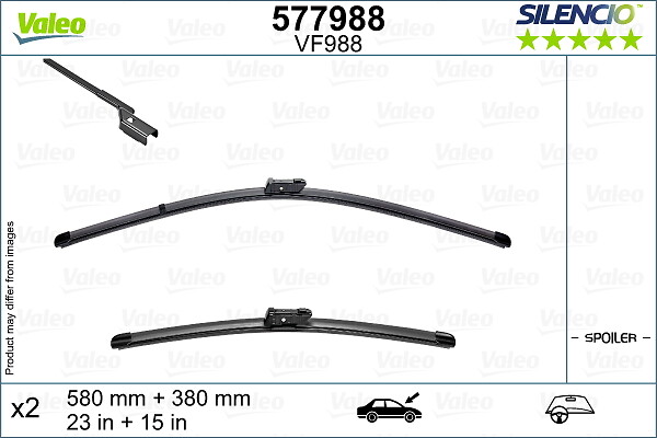 Lamela ştergător VALEO faţă spoiler 580mm/380mm 2buc Silencio Nissan Juke 08.19- ştergător fără articulaţie