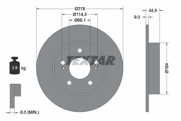 Disc Frana TEXTAR Spate Dreapta/Stanga INFINITI I30 I35 J30 NISSAN CEFIRO III MAXIMA QX IV V 278mm 44.5mm 9mm 5 Gauri