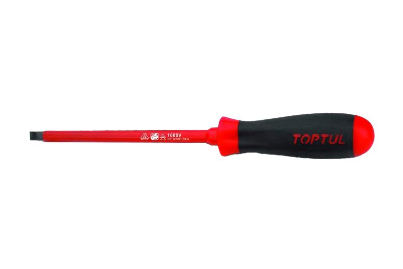 Surubelnita TOPTUL Cap plat 6,5 mm Lungime 150 mm Ergonomice Izolat Varf Calit Magnetic Negru