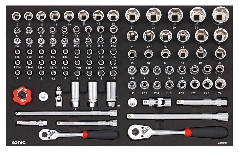 Unelte inserturi carucioare SONIC set instrumente 101 piese dimensiune cartus 570x370 mm 1/2 3/8 inch spuma SFS