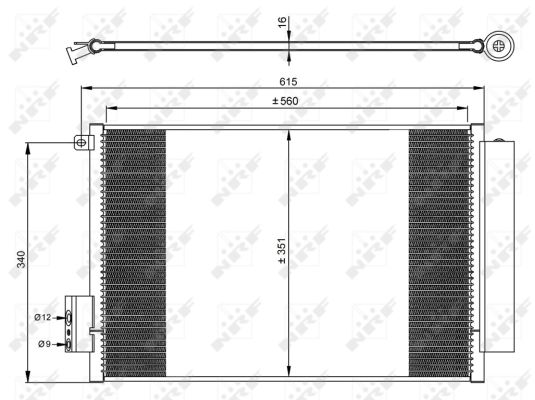 Condensator climatizare aluminiu cu uscător FIAT 500L TIPO 1.4 Inălțime 351mm Lățime 560mm Grosime 16mm NRF