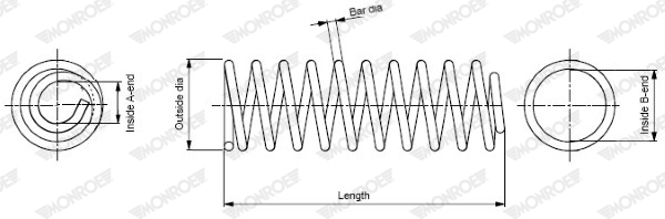 Arc elicoidal MONROE FIAT PUNTO 1.2/1.9D Spate Dreapta/Stanga Diametru 121mm Lungime 267mm Grosime 11.5mm