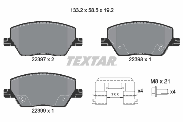 Set placute frana disc Fata TEXTAR FIAT TIPO 1.0-1.6D Inaltime 58.5mm Latime 133.2mm Grosime 19.2mm Senzor uzura Da