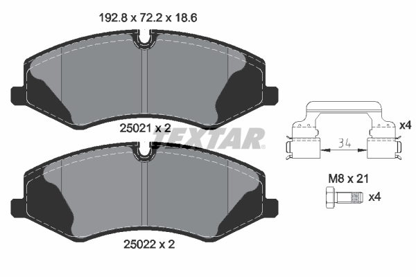 Set placute frana Fata TEXTAR LAND ROVER RANGE ROVER III 3.6D/4.2 05.05-08.12 Inaltime 72.2mm Latime 192.8mm Grosime 18.6mm