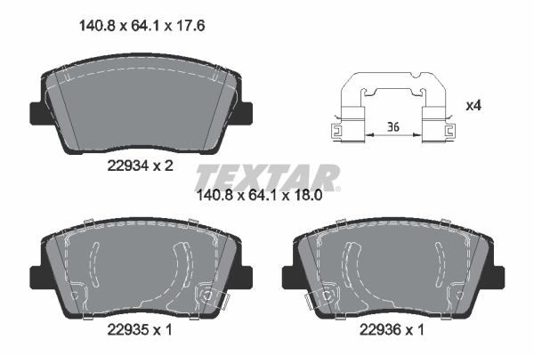 Set placute frana Fata TEXTAR KIA STINGER 2.0 06.17- Inaltime 64.1mm Latime 140.8mm Grosime 17.6mm Senzor uzura Da