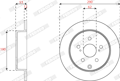 Set discuri frana spate Toyota Mirai Prius Plus 1.8H Electric 05.11 Dreapta Stanga diametru 290mm grosime 12mm 2 bucati 5 gauri