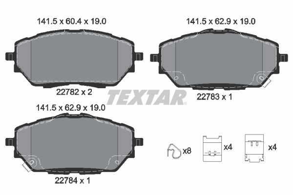 Set Placute Frana Fata TEXTAR Toyota C-HR Corolla 1.2-2.0H 10.16- Inaltime 60.4mm Latime 141.5mm Grosime 18.4mm Senzor Uzura Da