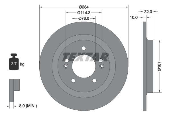 Disc frana TEXTAR Spate Dreapta/Stanga 284.0 mm 32.0 mm 10.0 mm pentru HYUNDAI SONATA VIII 2.0/2.5 01.20-