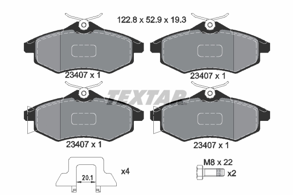 Set placute frana Fata CITROEN C2 C3 I 1.1-1.4D Inaltime 52.8mm Latime 122.8mm Grosime 19.3mm TEXTAR