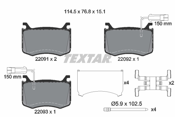 Set placute frana Fata ALFA ROMEO GIULIA 2.0/2.2D 10.15- TEXTAR Inaltime 76.8mm Latime 114.5mm Grosime 15.5mm