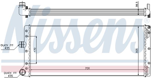 Radiator motor NISSENS FIAT PUNTO 1.9D aluminiu plastic 700mm 305mm 39mm fara rama aer conditionat da