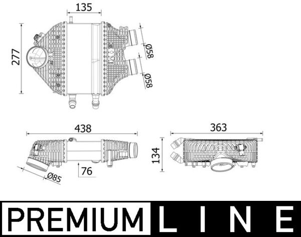 Intercooler compresor MAHLE BMW 2 F22 F87 3 F30 F80 4 F32 F82 4 F33 F83 3.0 aluminiu 277x135x76 mm 03.14-