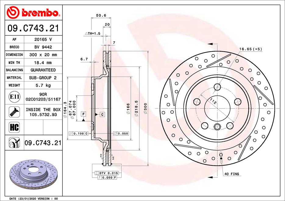 Disc Frana Spate Dreapta/Stanga BREMBO MINI CLUBMAN COUNTRYMAN 1.5-2.0D Diametru 300mm Inaltime 51mm Grosime 20mm 5 Gauri