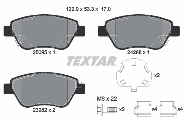 Set placute frana fata OPEL ADAM 1.0-1.4LPG 10.12-02.19 TEXTAR 53.3mm inaltime 123.0mm latime 17.0mm grosime