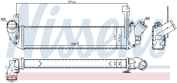 Intercooler compresor NISSENS RENAULT KANGOO 1.5D 06.05- Aluminiu/Plastic 530x111x40 mm