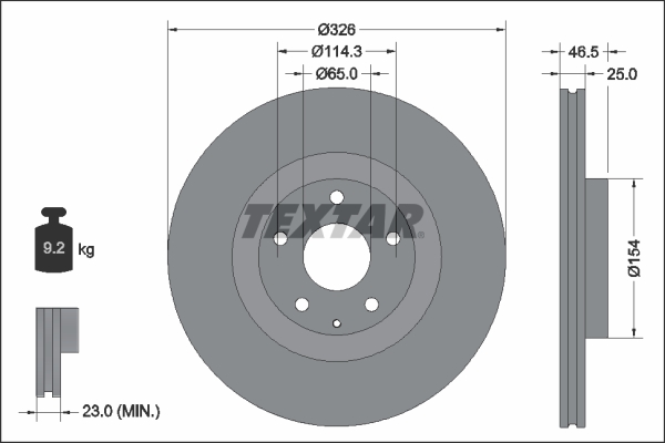 Disc frana TEXTAR Fata Dreapta/Stanga Mazda MX-30 Electric 05.20- Diametru 326mm Grosime 25mm Ventilat Intern