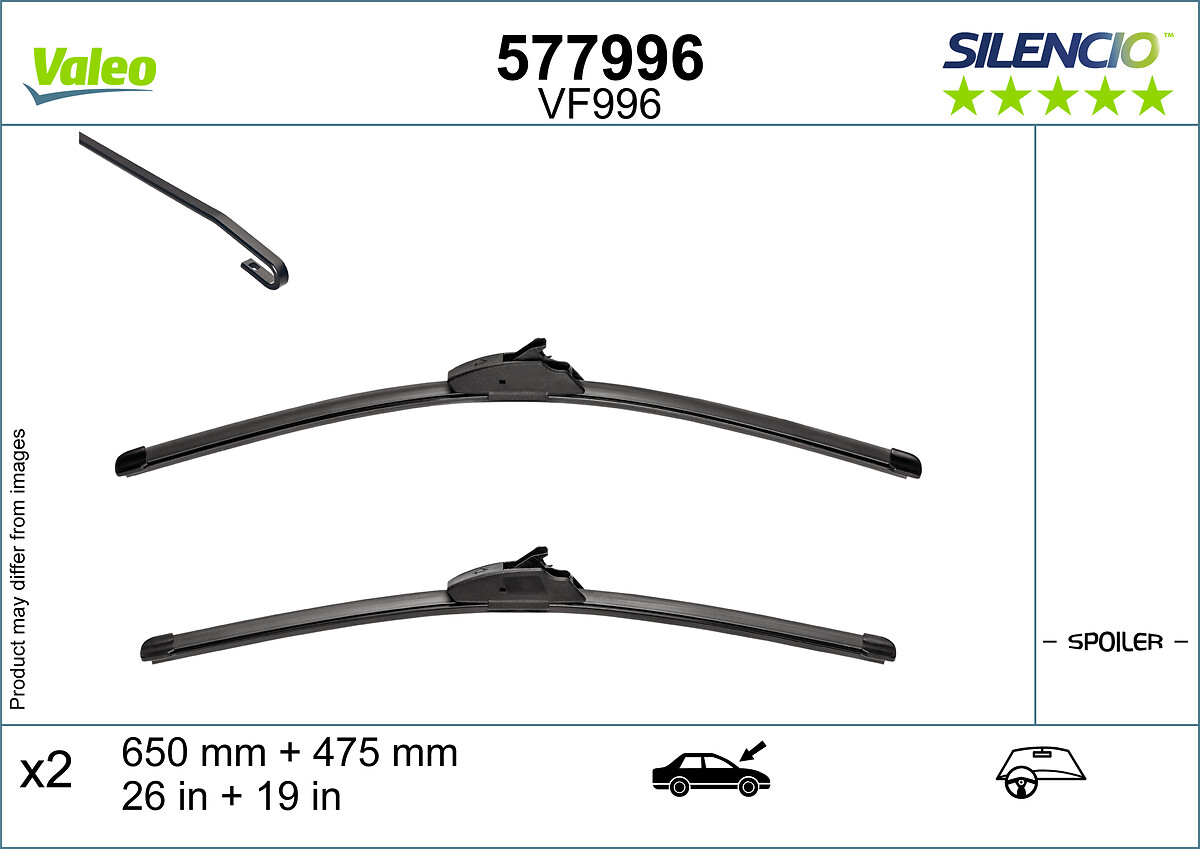 Lamela stergator VALEO Silencio Fata cu spoiler 650/475mm NISSAN ARIYA QASHQAI III Jointless 2pcs