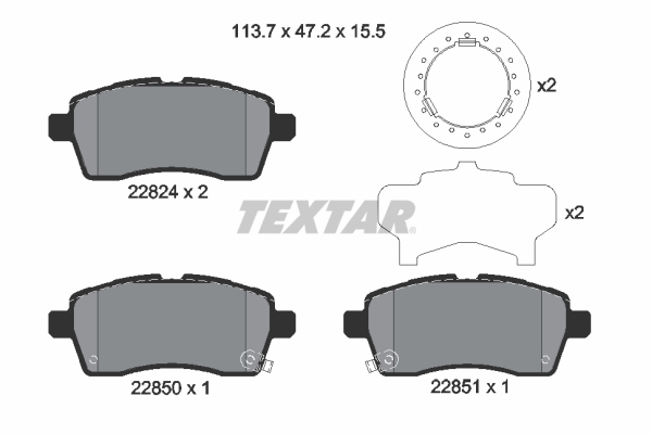 Set placute frana fata Suzuki Ignis III 1.2/1.2H 10.16- TEXTAR 47.2mm inaltime 113.8mm latime 15.5mm grosime