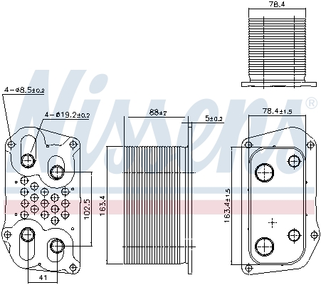 Radiator ulei motor NISSENS aluminiu 78x78x163mm FENDT AHLMANN ATLAS COPCO BELARUS BOMAG DEUTZ FAHR