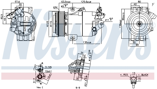 Compresor climatizare NISSENS Renault Koleos I 2.0D 09.08- 12V DKS17 115mm 7 caneluri PAG 46 R134a 140ml