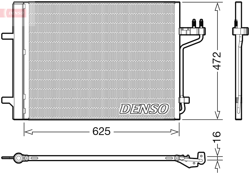 Condensator climatizare DENSO cu uscator FORD KUGA II TOURNEO CONNECT TRANSIT 1.6/2.0D 472x625x16 mm R 134a