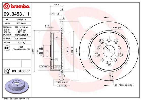 Disc frana BREMBO Spate Dreapta/Stanga LEXUS GS LS 3.0/4.0/4.3 12.89-08.06 Diametru 310mm Grosime 16mm 5 Gauri Ventilat Intern