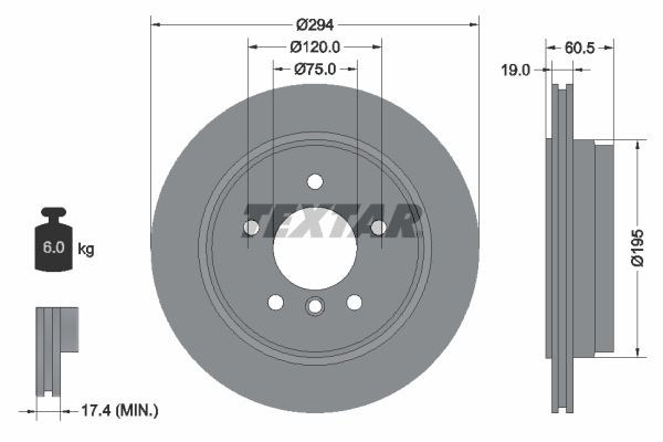 Disc frana Spate Dreapta/Stanga BMW 3 (E46) 2.5 09.00-02.05 TEXTAR 294mm 60.5mm 19mm Ventilat Exterior