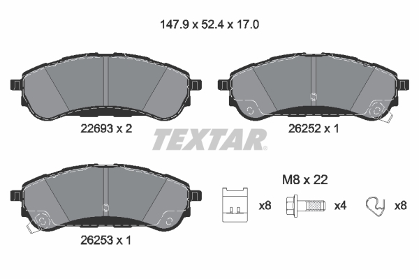 Set placute frana Spate TEXTAR Ford Ranger 2.0D 03.19-, Inaltime 52.4mm, Latime 147.9mm, Grosime 17.0mm, Senzor uzura Da