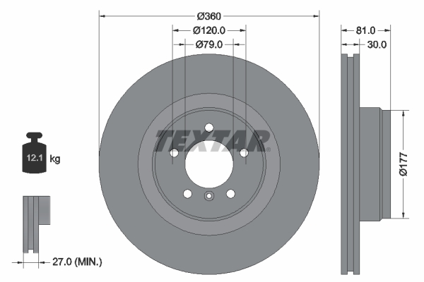 Disc frana TEXTAR Fata Dreapta/Stanga LAND ROVER RANGE ROVER III 3.6D/4.2 05.05-08.12 Diametru 360 mm Grosime 30 mm Ventilat Intern