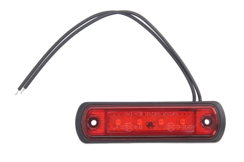 Lumina de clarificare LED WAS Roșu 31mm Înălțime 110mm Lățime 13mm Adâncime 220mm Lungime Cablu 12/24V