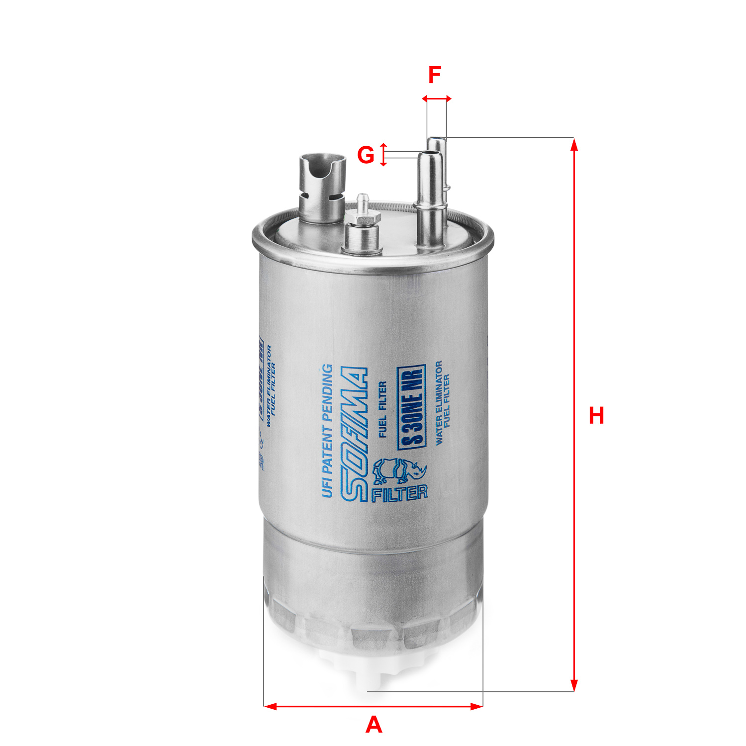 Filtru combustibil SOFIMA OPEL Diametru exterior 84.5 mm Inaltime 205 mm Insertie filtru Diametru teava 8 mm 9.5 mm