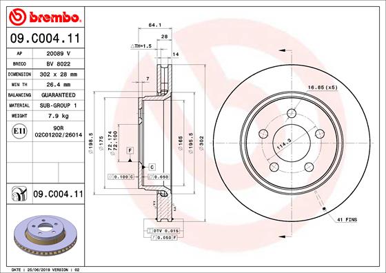 Disc frana BREMBO Fata Dreapta/Stanga DODGE NITRO JEEP CHEROKEE COMPASS 302mm 5 gauri ventilat intern 08.06-