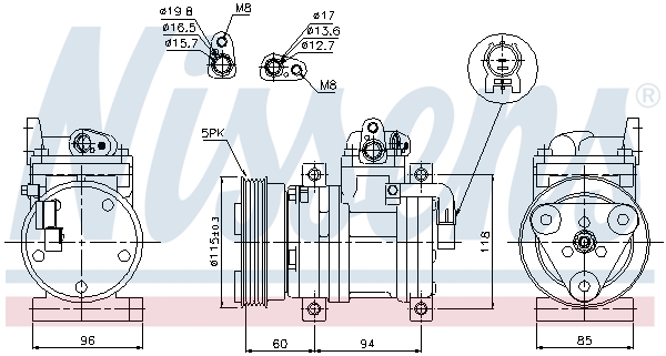 Compresor climatizare NISSENS HYUNDAI I10 I 1.1D 01.08-12.11 4 gauri 12V R134a HS09 PAG 46 112mm 5 caneluri 120ml