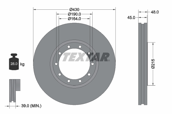 Disc Frana TEXTAR 430mmx45mm Ventilat Intern SAF SKRB SKRS SKRZ 10 Gauri 164mm 13.5mm 48mm 39mm 190mm Dreapta Stanga