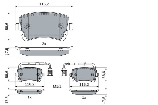 Set placute frana disc BOSCH BENTLEY CONTINENTAL 6.0 Spate Low-Metallic 58.6mm 116.2mm 17.5mm ECE-R90 LUCAS/TRW