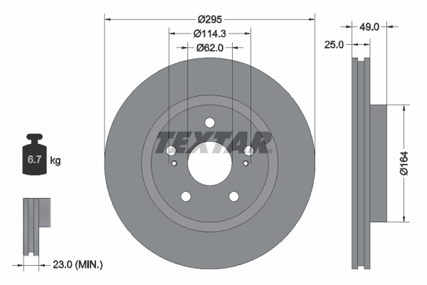 Disc frana TEXTAR Fata Dreapta/Stanga Suzuki Grand Vitara II XL7 295mm 49mm 25mm 5 gauri ventilat intern 04.05-