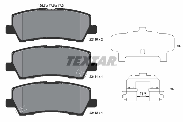 Set placute frana disc spate TEXTAR FORD USA MUSTANG 2.3/3.7/5.0 02.14- inaltime 47.5mm latime 126.7mm grosime 17.3mm