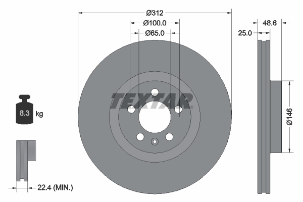 Disc Frana Ventilat Interior TEXTAR Fata Dreapta/Stanga VW POLO VI 312mm x 25mm 5 Gauri 11.17-