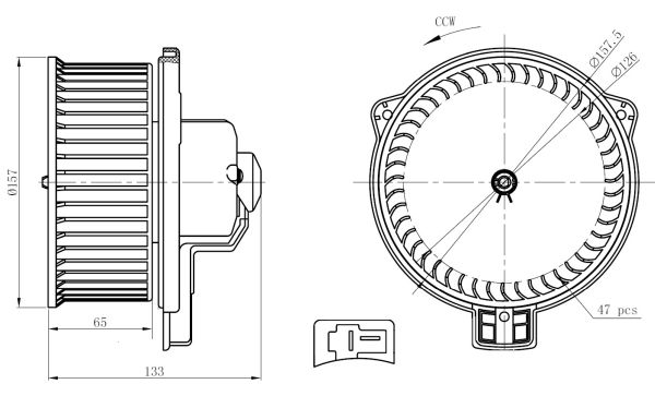 Ventilator habitaclu NRF Toyota Land Cruiser 90 2.7/3.0D/3.4 06.95-12.02 12V 156W 157mm 2 conexiuni dreptunghiular antiorar