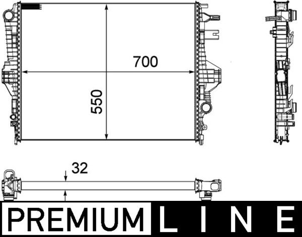 Radiator motor MAHLE pentru PORSCHE CAYENNE VW TOUAREG 4.2/4.2D, Înălțime 700mm, Lățime 550mm, Grosime 32mm