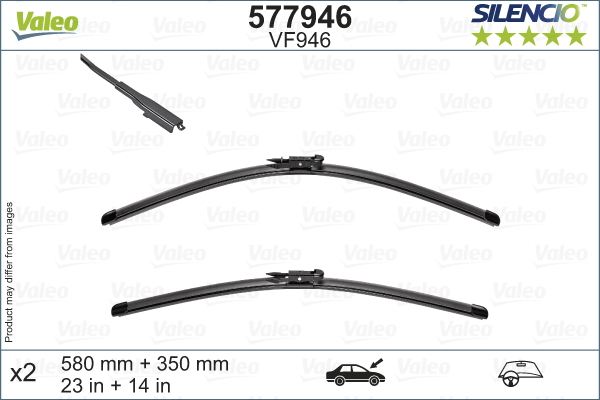 Lamela ştergător VALEO Silencio față spoiler 580mm/350mm 2buc jointless NISSAN JUKE 06.10-