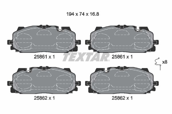 Set placute frana Fata TEXTAR Audi A3 A4 A5 A6 A7 A8 Q3 Q5 Q7 Q8 E-TRON 74mm 194mm 16.8mm Senzor uzura Da