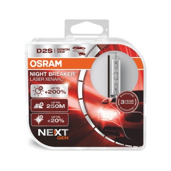 Bec far faza lunga OSRAM D2S 85V 35W P32D-2 Duobox 2pcs Night Breaker Laser alb 4500K 200% mai multa luminozitate