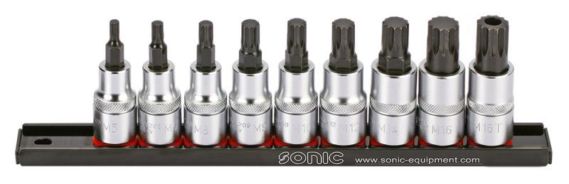 Set chei tubulare SONIC 9 piese profil SPLINE/XZN 1/2 inch 12.5 mm mufe biti setate omogen impachetare Bar/Sina