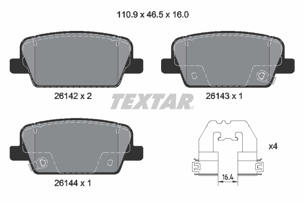 Set placute frana Spate Hyundai Santa Fe IV 2.0D/2.2D/2.4 07.18- Inaltime 46.5mm Latime 110.9mm Grosime 16.0mm